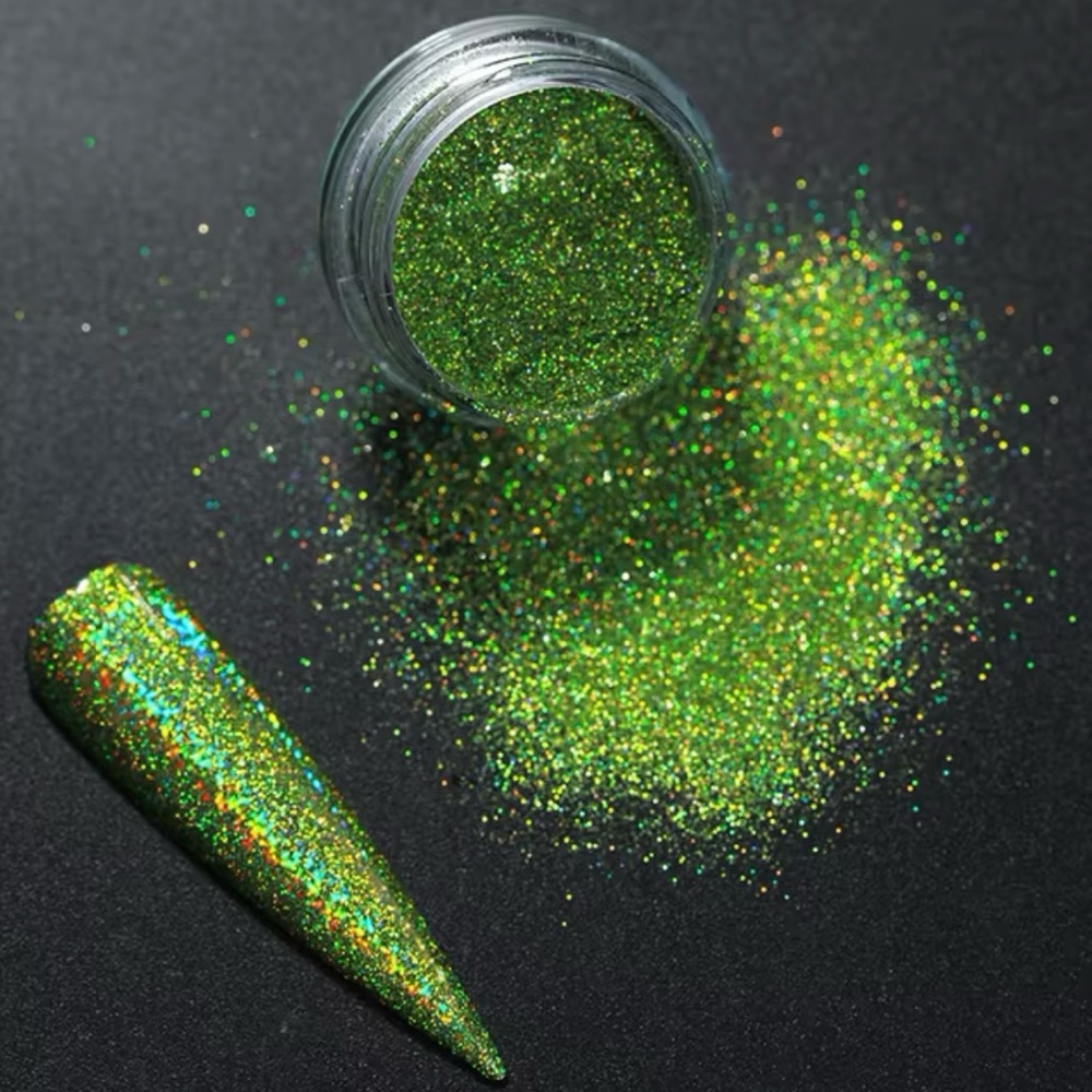 Nail Art Glitter Powder Flakes in Green & Gold!